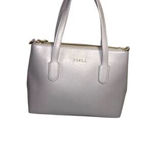 Furla Gray Leather Tote Handbag with D-rings